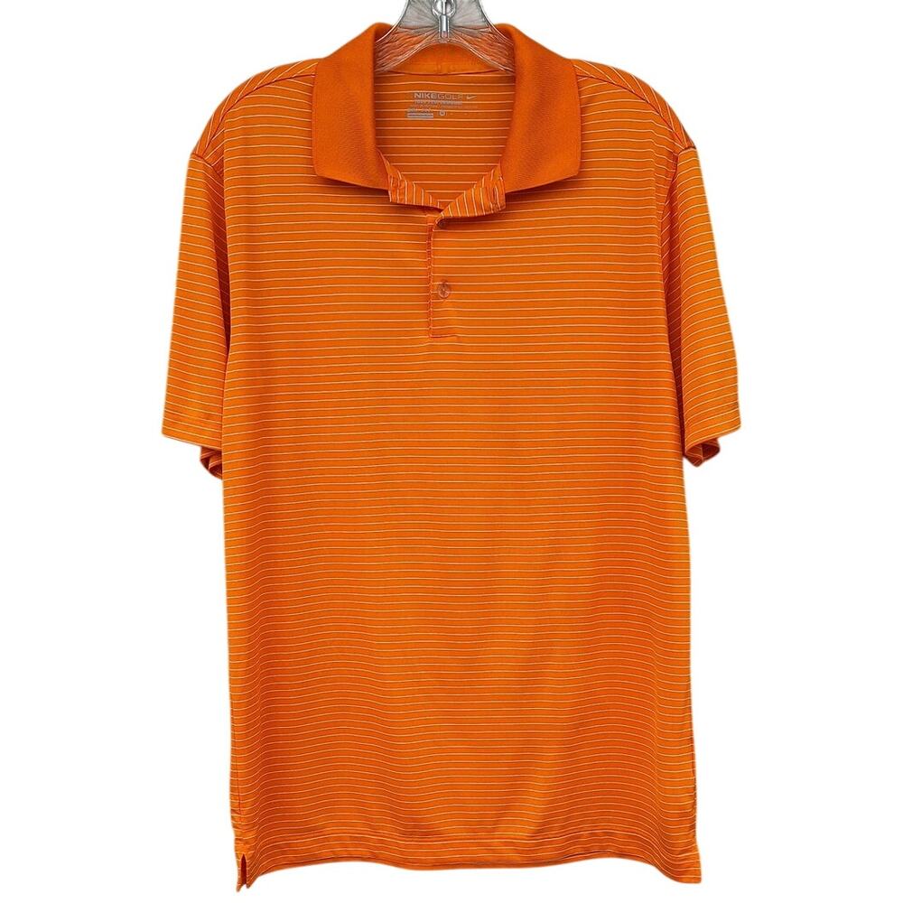 Nike Golf Men's Polo Shirt Tour Performance Orange White Stripes Size M Vacation